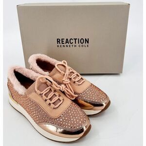Kenneth Cole REACTION Cari Faux Fur Jeweled Fashion Sneakers Shell Pink Size 6.5